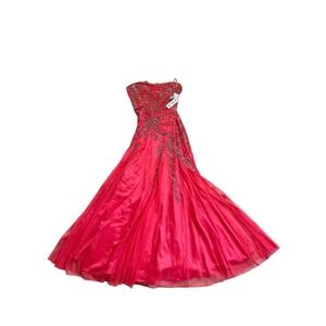 Scala #A13013  Polyester Bodice Hot Pink Beaded Sequin Dress Sz 12 (Strap‎ Flaw)
